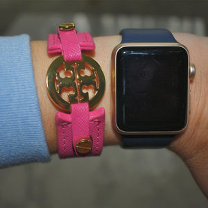 Tory Burch Pink Leather Logo Cuff Bracelet